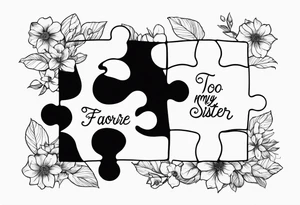 small, delicate puzzle piece with the handwritten words "to my favorite sister" tattoo idea