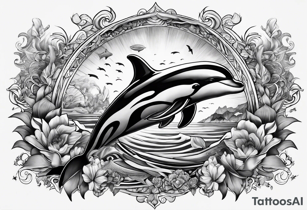delfin emanando de una ola del mar tattoo idea