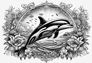 delfin emanando de una ola del mar tattoo idea