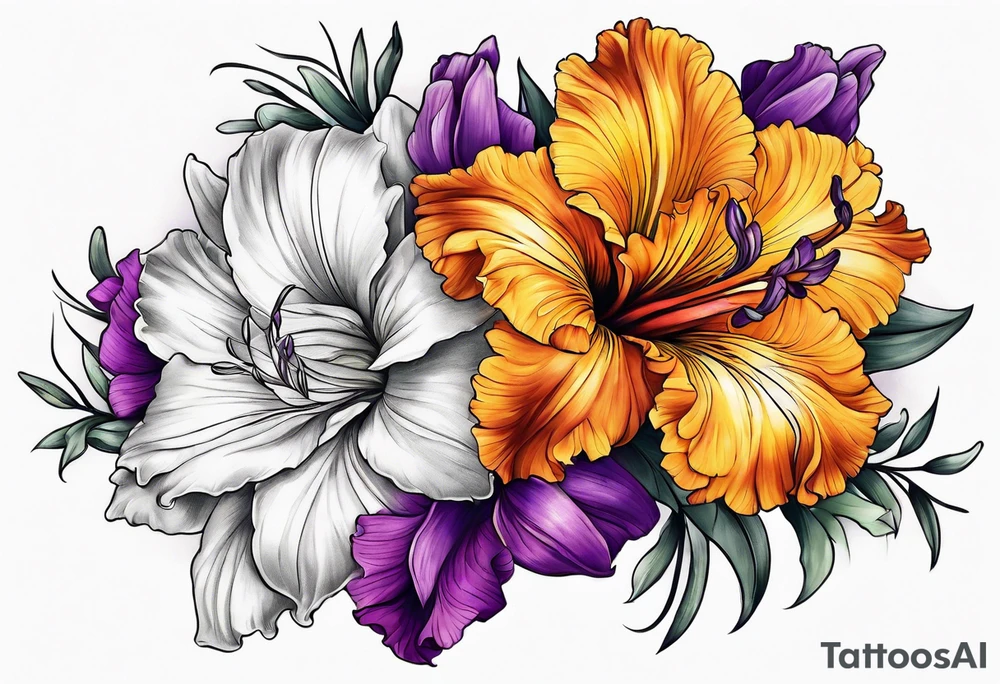 Marigold and purple gladiolus tattoo idea