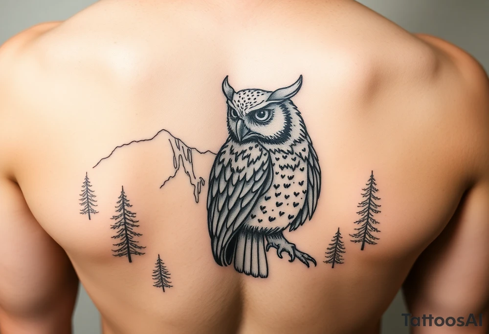 background of yosemite in  a owl black fine line tattoo tattoo idea