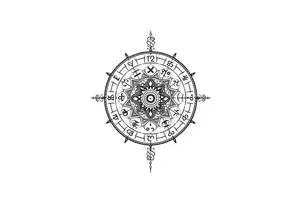 zodiac symbols runes within ornate clockwork mechanism tattoo idea