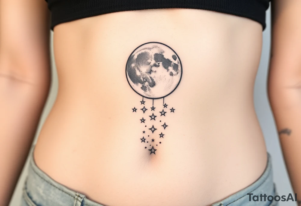 Moon and Cascade of stars tattoo idea