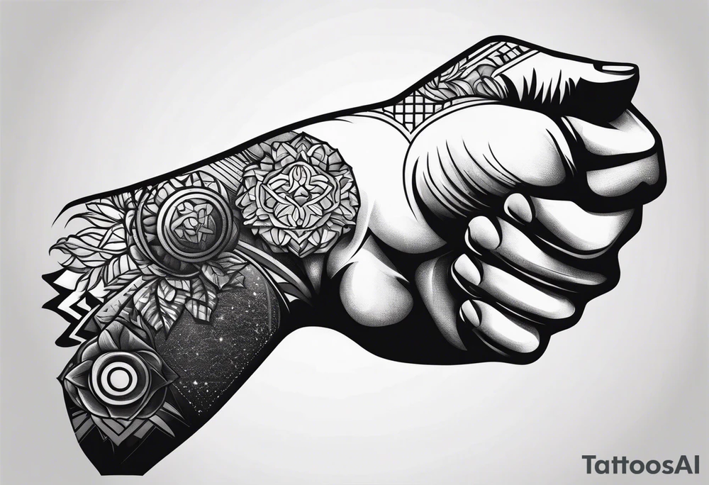 A clenched fist on the back using negative space techniques tattoo idea A clenched fist on the back using negative space techniques tattoo idea