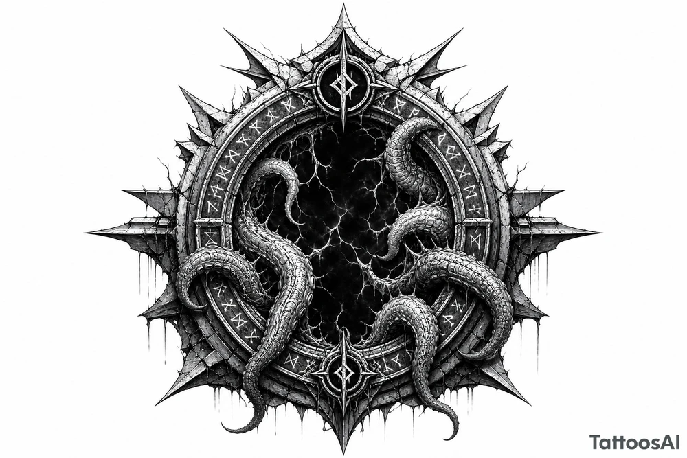 Noen portal opening with tentacals trying to come thru but just quite can't make it tattoo idea