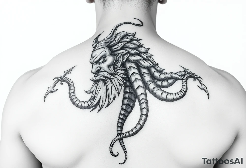 realistic poseidon tattoo idea