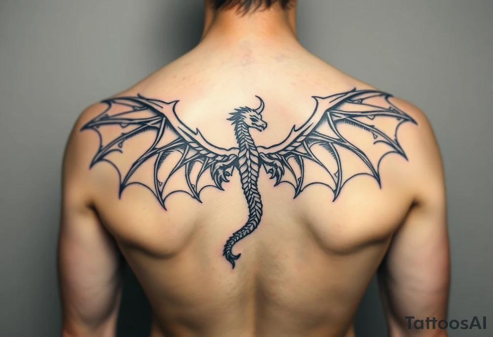 dragon tattoo mystical black and white powerful wings spread full body graphic tattoo idea
