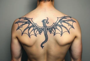 dragon tattoo mystical black and white powerful wings spread full body graphic tattoo idea