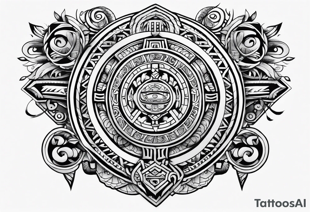 mayan rune sleeve tattoo idea