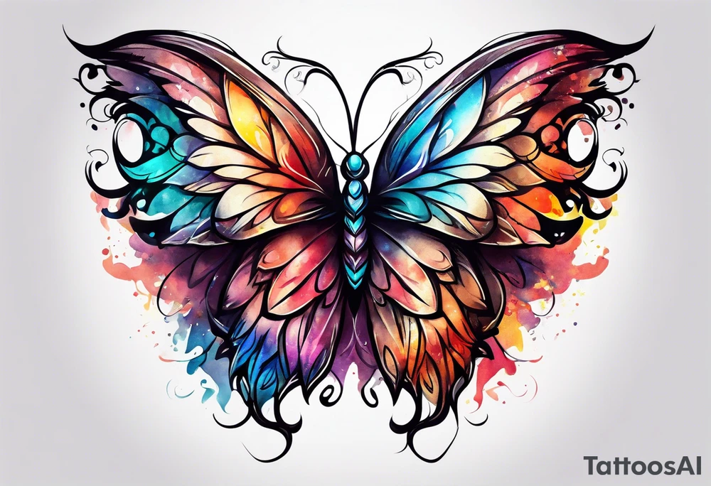 Colorful angel wings and butterfly tattoo idea