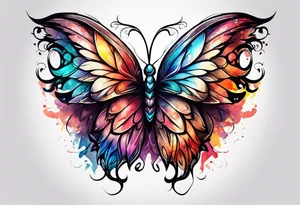 Colorful angel wings and butterfly tattoo idea