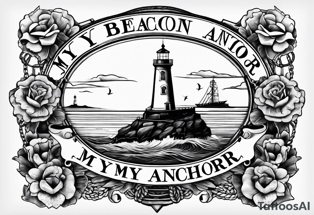 Lighthouse and anchor that says "my beacon, my anchor" tattoo idea