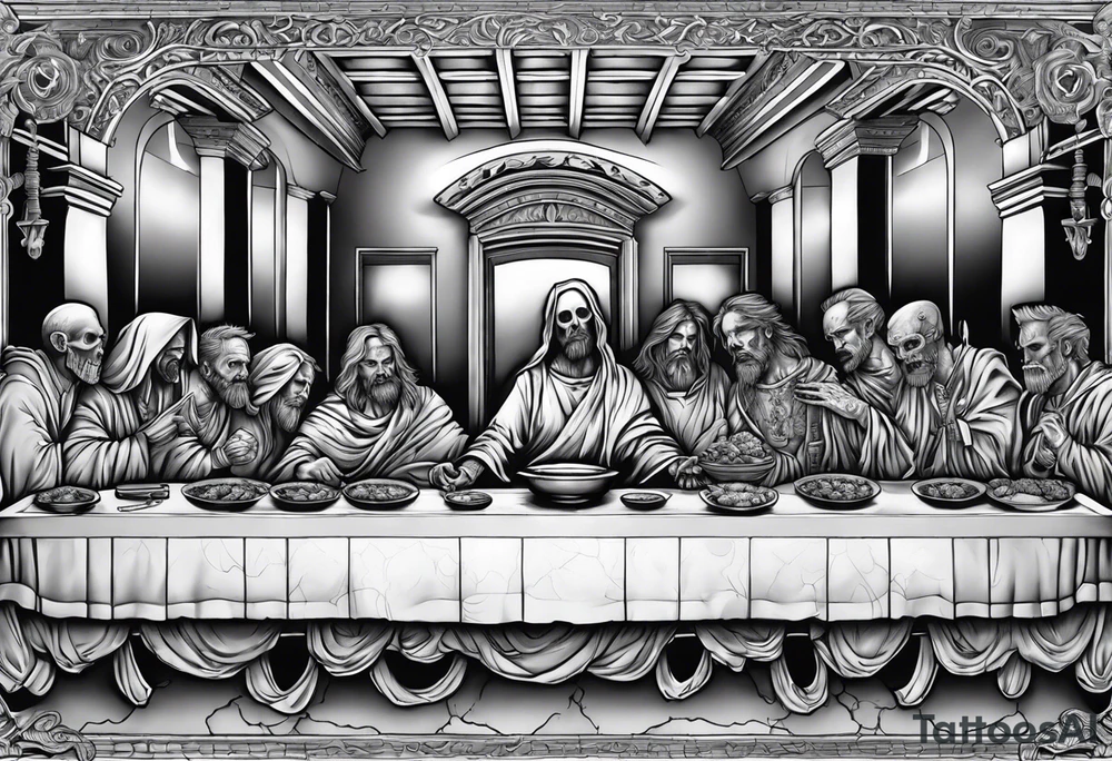 Last supper but everyone is undead, a demon or a skeleton tattoo idea