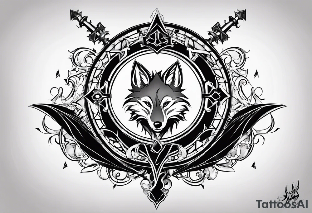 Renard sur un fond boussole. Il faut une clé ( style keyblade dans kingdom hearts. Tatouage sur l'avant bras tattoo idea