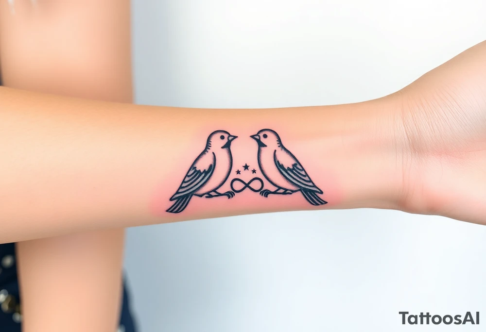two birds sitting, stars and infinity theme tattoo idea