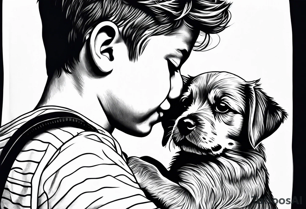 A boy holding a Maltese dog tattoo idea