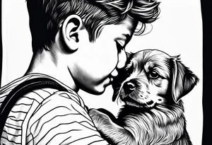 A boy holding a Maltese dog tattoo idea