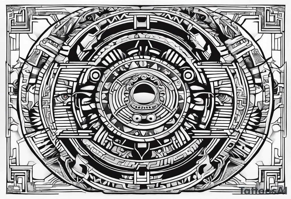 Minimalist Cyberpunk Mayan Quetzal that has cybernetic neurons coming from the bottom. tattoo idea