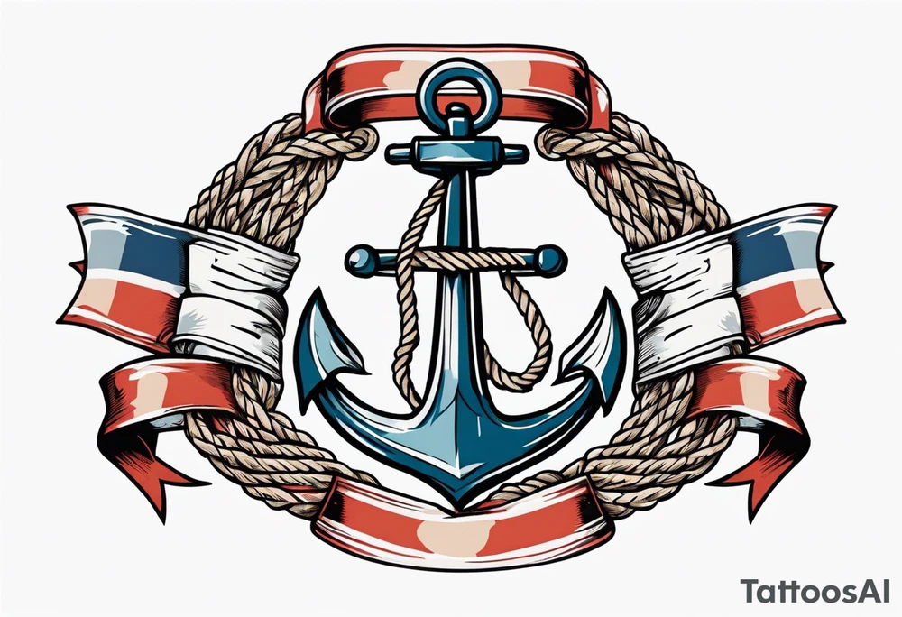 old school anchor with rope wrapped around anchor and banner across anchor tattoo idea
