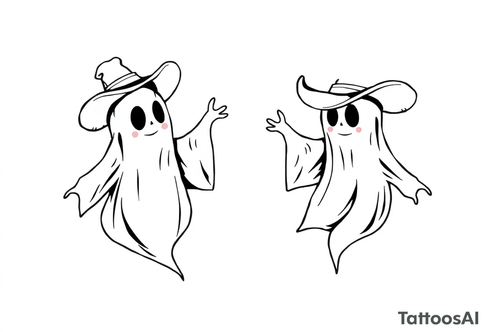 matching silly cowboy ghosts tattoo idea