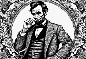 Abraham Lincoln smoking a cigar  in a flowered suit jacket doing karate tattoo idea