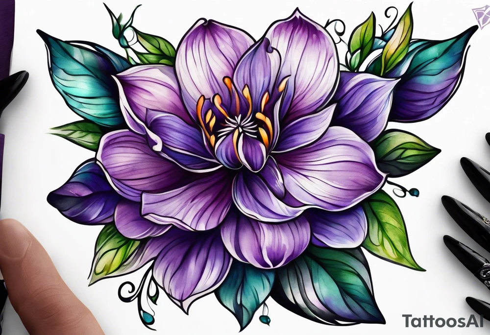 Purple flower tattoo idea