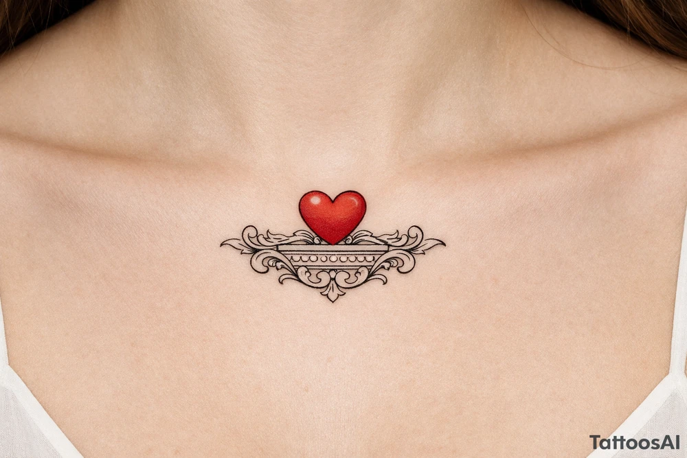 Red heart with cornice tattoo idea