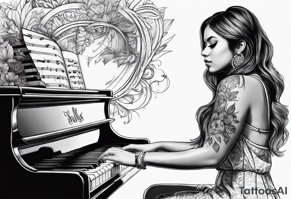 girl playing piano tattoo idea
