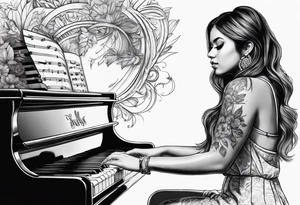 girl playing piano tattoo idea