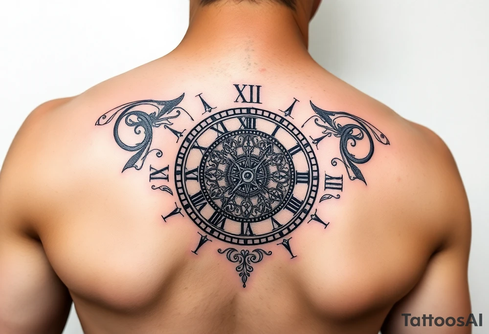 vintage roman numerals within ornate clockwork mechanism tattoo idea