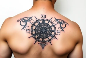 vintage roman numerals within ornate clockwork mechanism tattoo idea