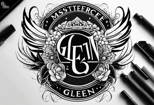 Simple tattoo with the word Glenn on a banner and angel wings tattoo idea