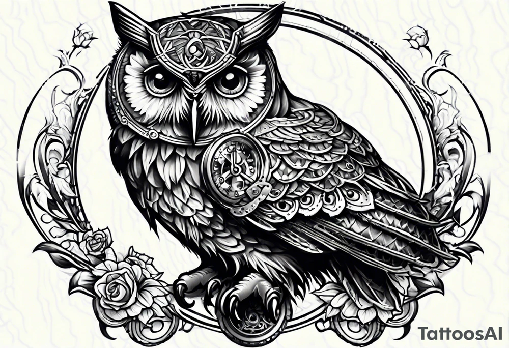 clockwork owl tattoo idea