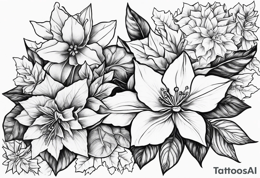 Narcissus, Poinsettia, and Holly tattoo idea