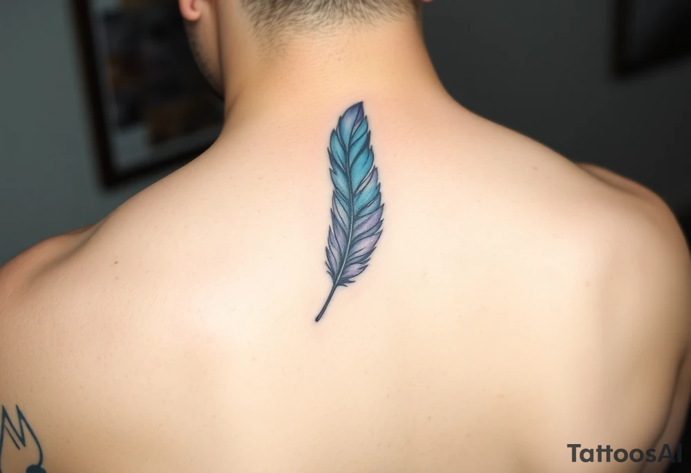 Feather with blues and purple tattoo idea