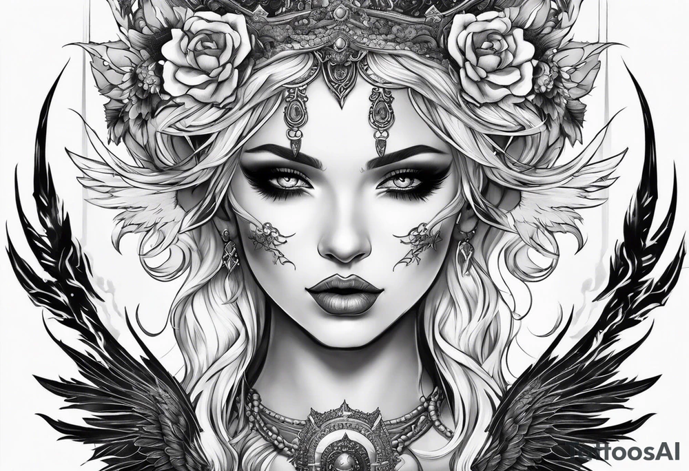 Emo goth feminine sexy demon and angel women tattoo idea