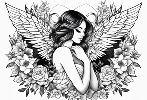self love, flowers and wings tattoo idea