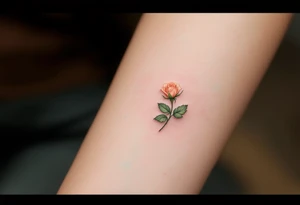 Tiny rosebud in pale peach, partially closed with soft green sepals, delicate and feminine. tattoo idea