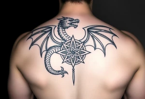 Masculine beautiful realistic dragon holding celtic star tattoo idea