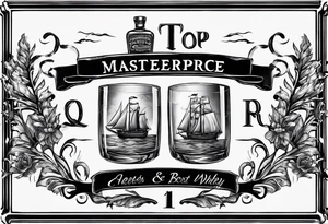 Cheers Mate text, armband +Cancer Ribbon  + bourbon whiskey glass tattoo idea