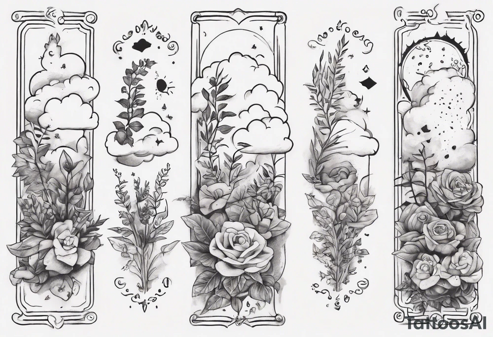 a forearm tattoo with a cloud with little plants and underneath it the date 12.08.05 tattoo idea