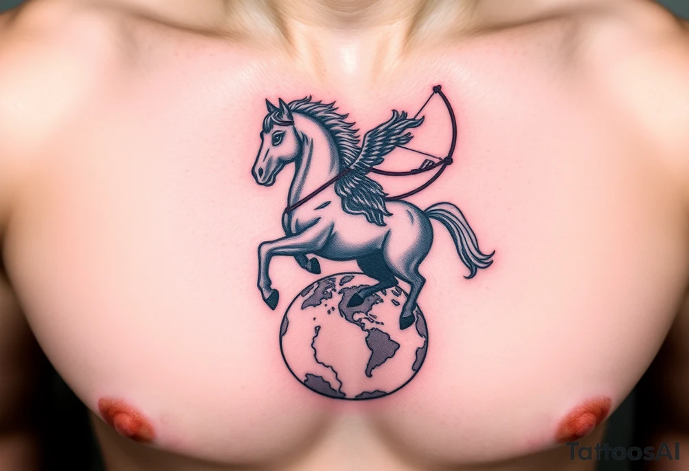 half-man half-horse with bow hovering over the world tattoo idea