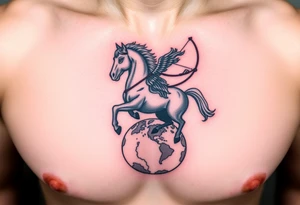 half-man half-horse with bow hovering over the world tattoo idea