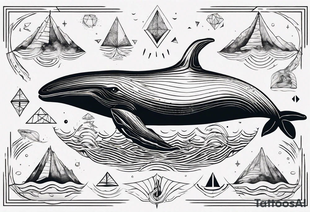 Geometric whale coming out of water tattoo idea
