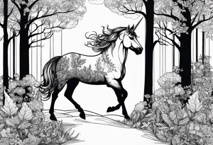 Unicorn in forest – Walking through an enchanted woodland. tattoo idea