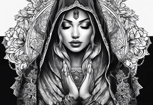 Praying woman in hood tattoo idea