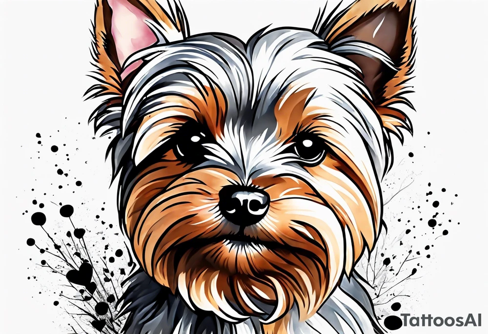 Outline of yorkie with paw prints tattoo idea