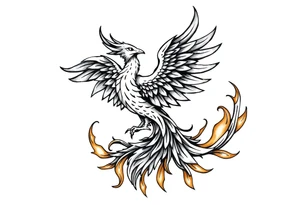 magnificent phoenix rising from golden flames with trailing embers tattoo idea