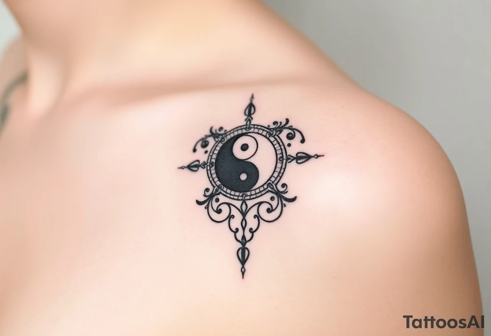 Magestic symbol combining ying yang, Gemini symbol,  and spiral Paisleys tattoo idea