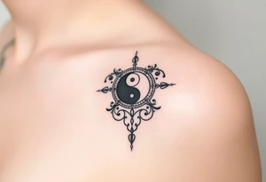 Magestic symbol combining ying yang, Gemini symbol,  and spiral Paisleys tattoo idea